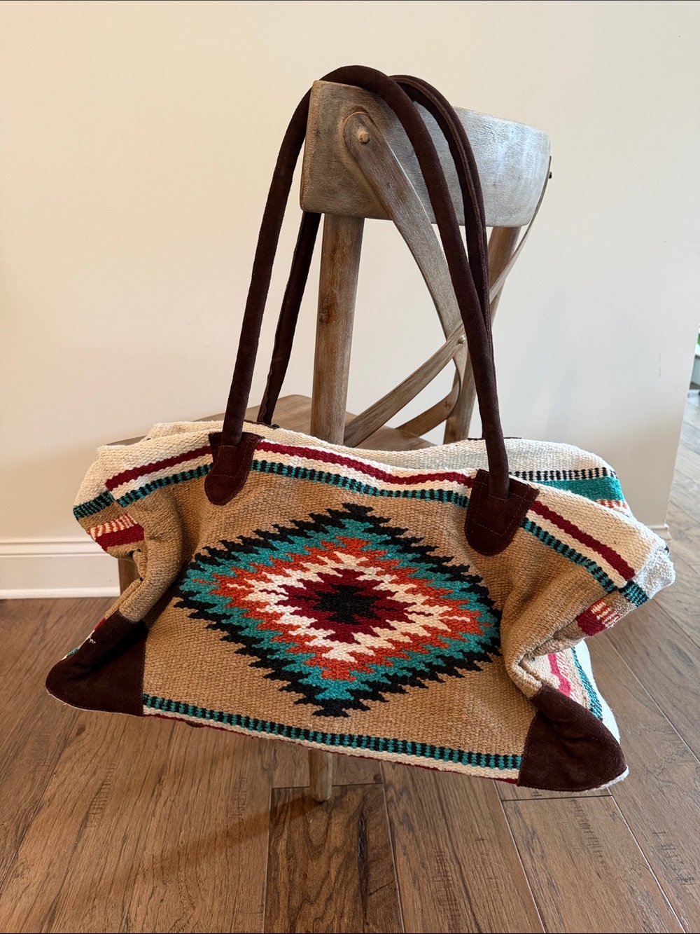Southwestern Santa Fe Weekender Bag with Boho Aztec Print Go West